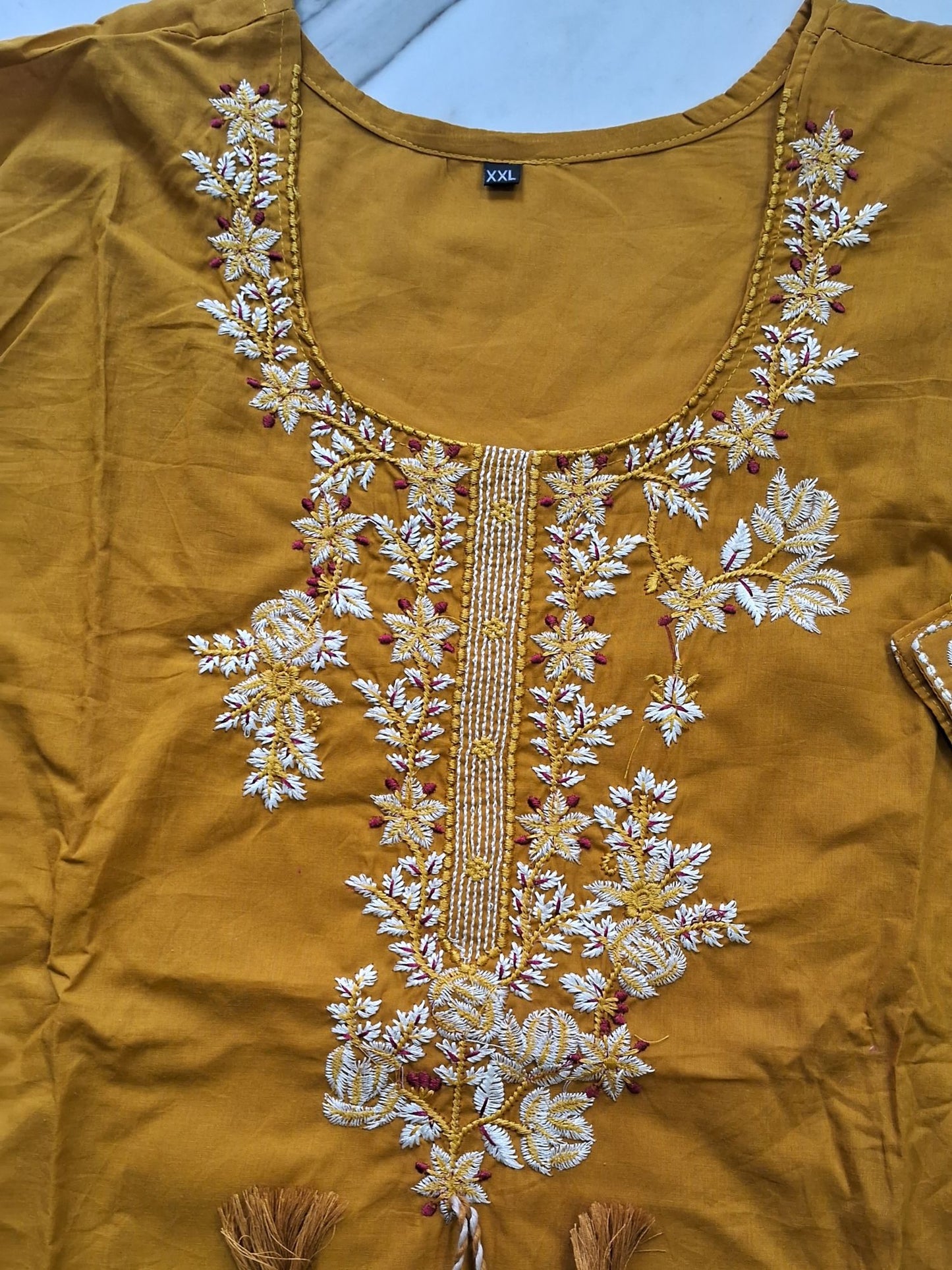 MUSTARD MUL COTTON EMBROIDERED SUIT SET