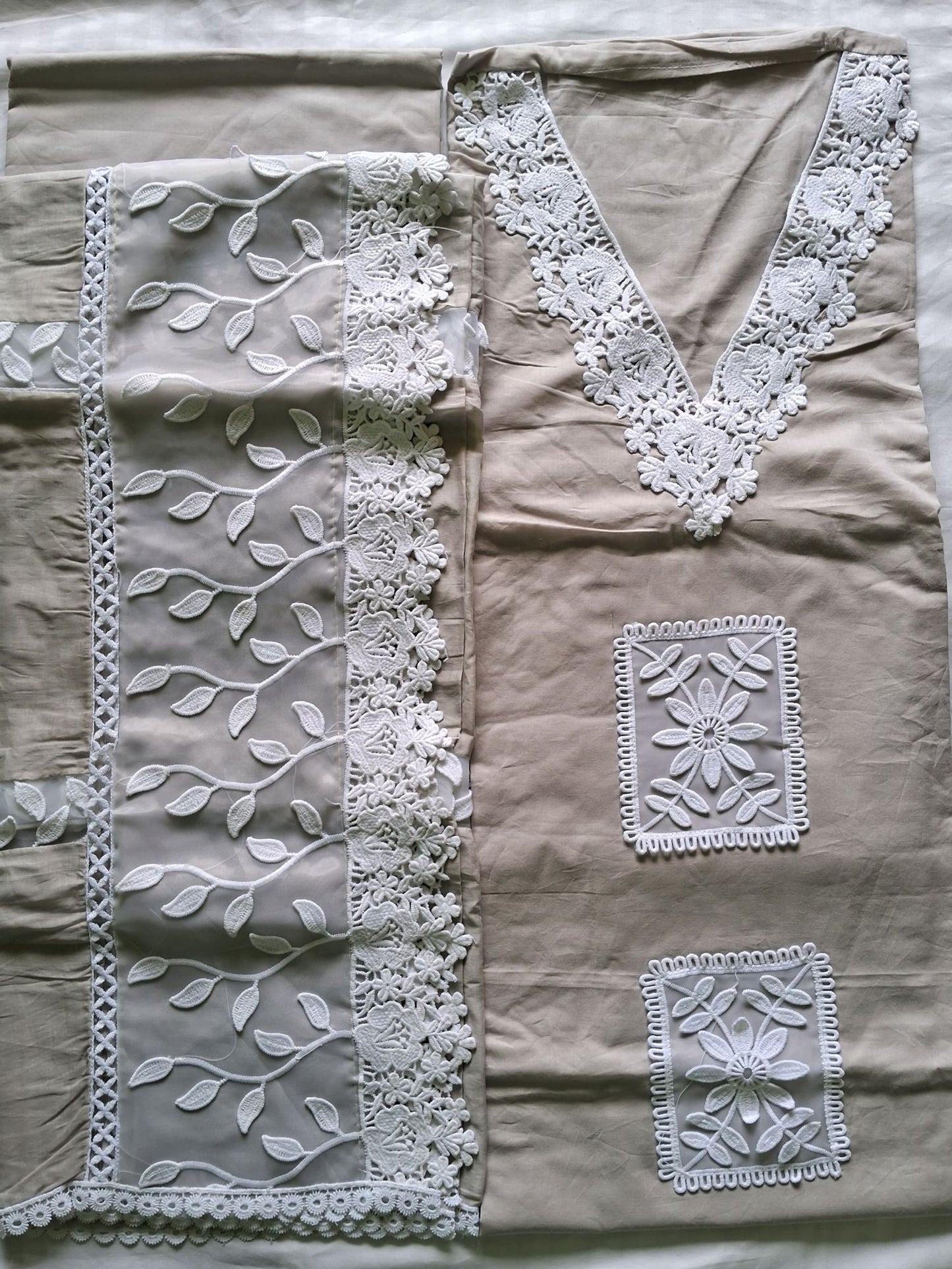 SAHAR MUTED GREY LACE WORK SUIT