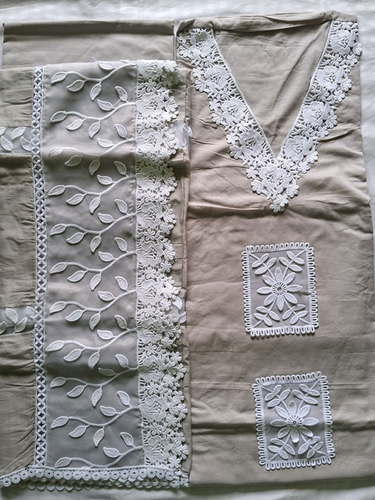 SAHAR MUTED GREY LACE WORK SUIT