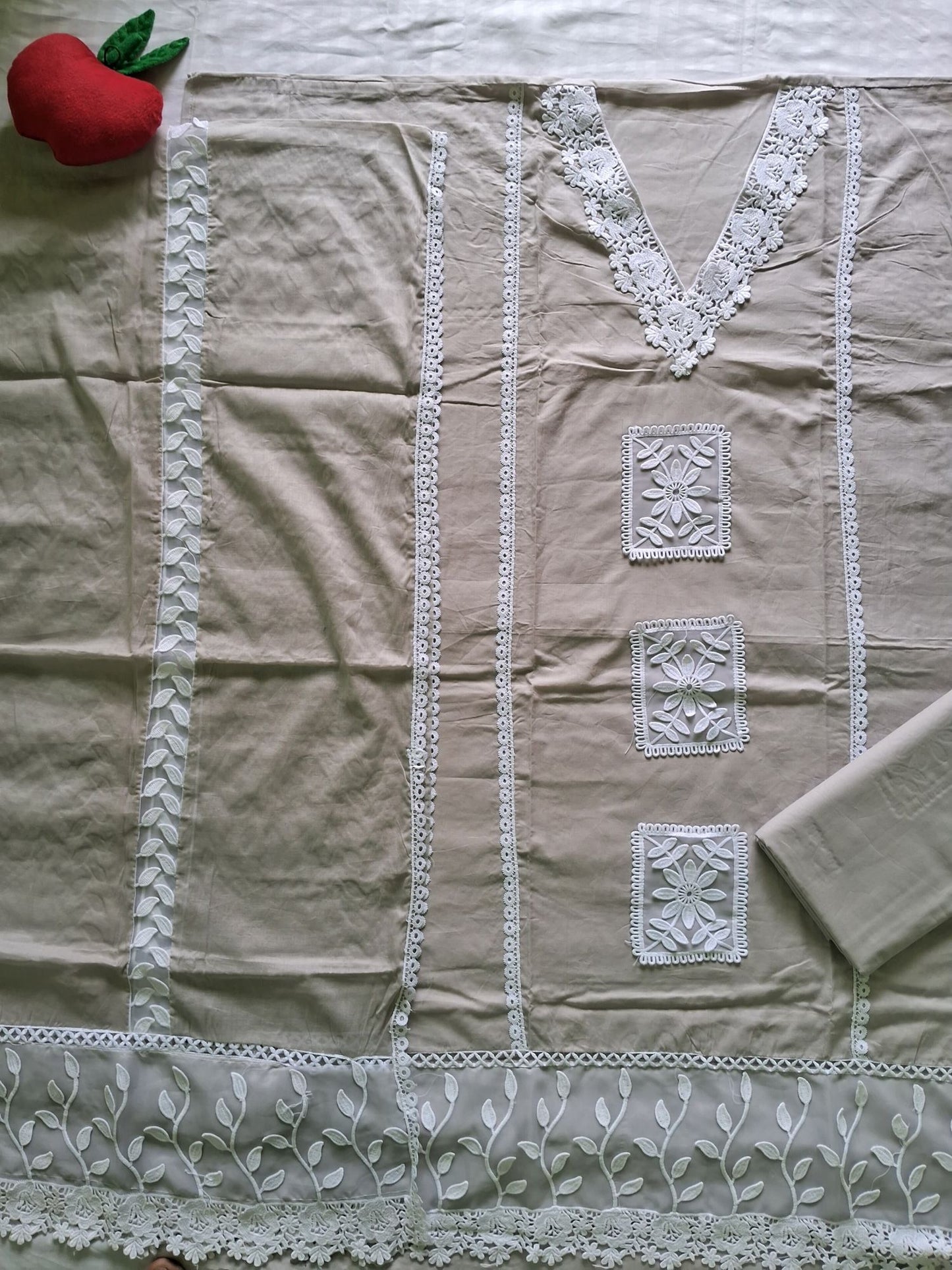 SAHAR MUTED GREY LACE WORK SUIT