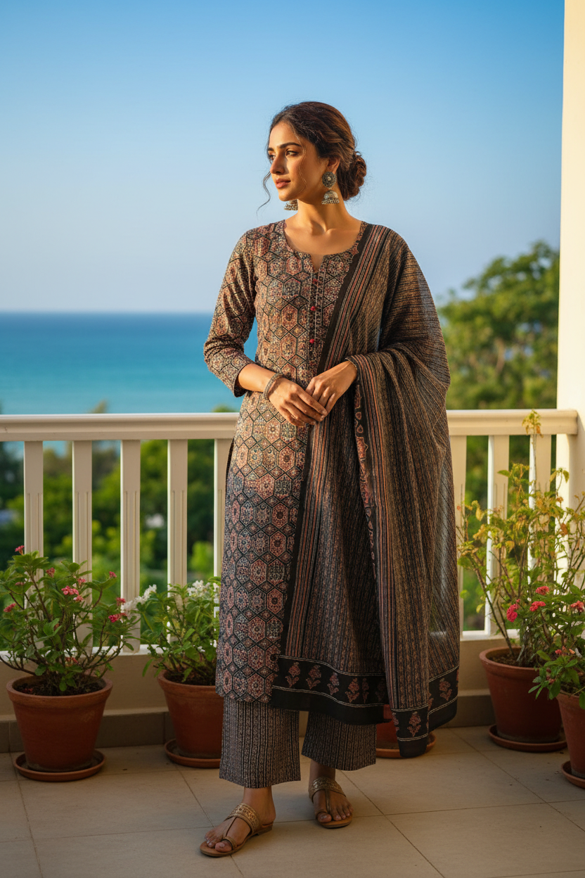 NAZAARA BLACK KALAMKARI PURE COTTON SUIT