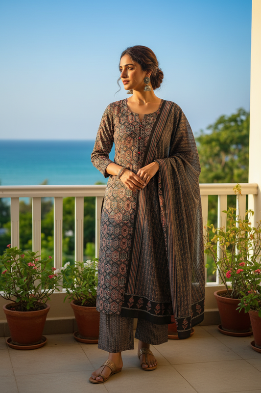 NAZAARA BLACK KALAMKARI PURE COTTON SUIT