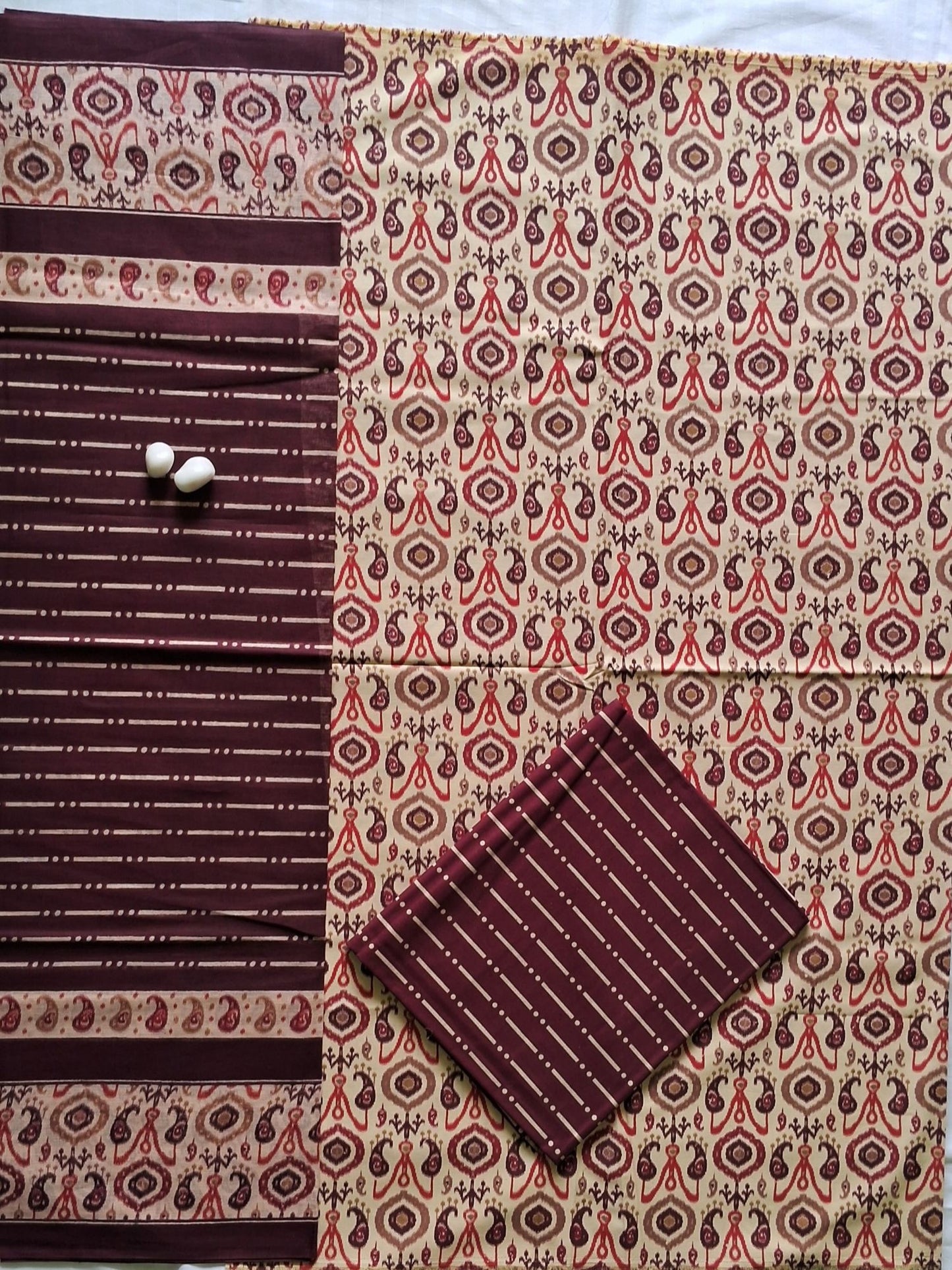 NAZAARA BEIGE MAROON PURE COTTON SUIT
