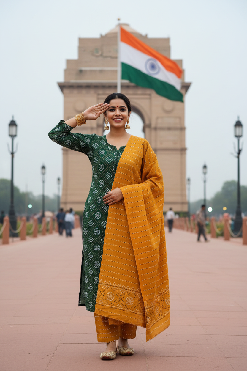 NAZAARA MUSTARD GREEN  PURE COTTON SUIT