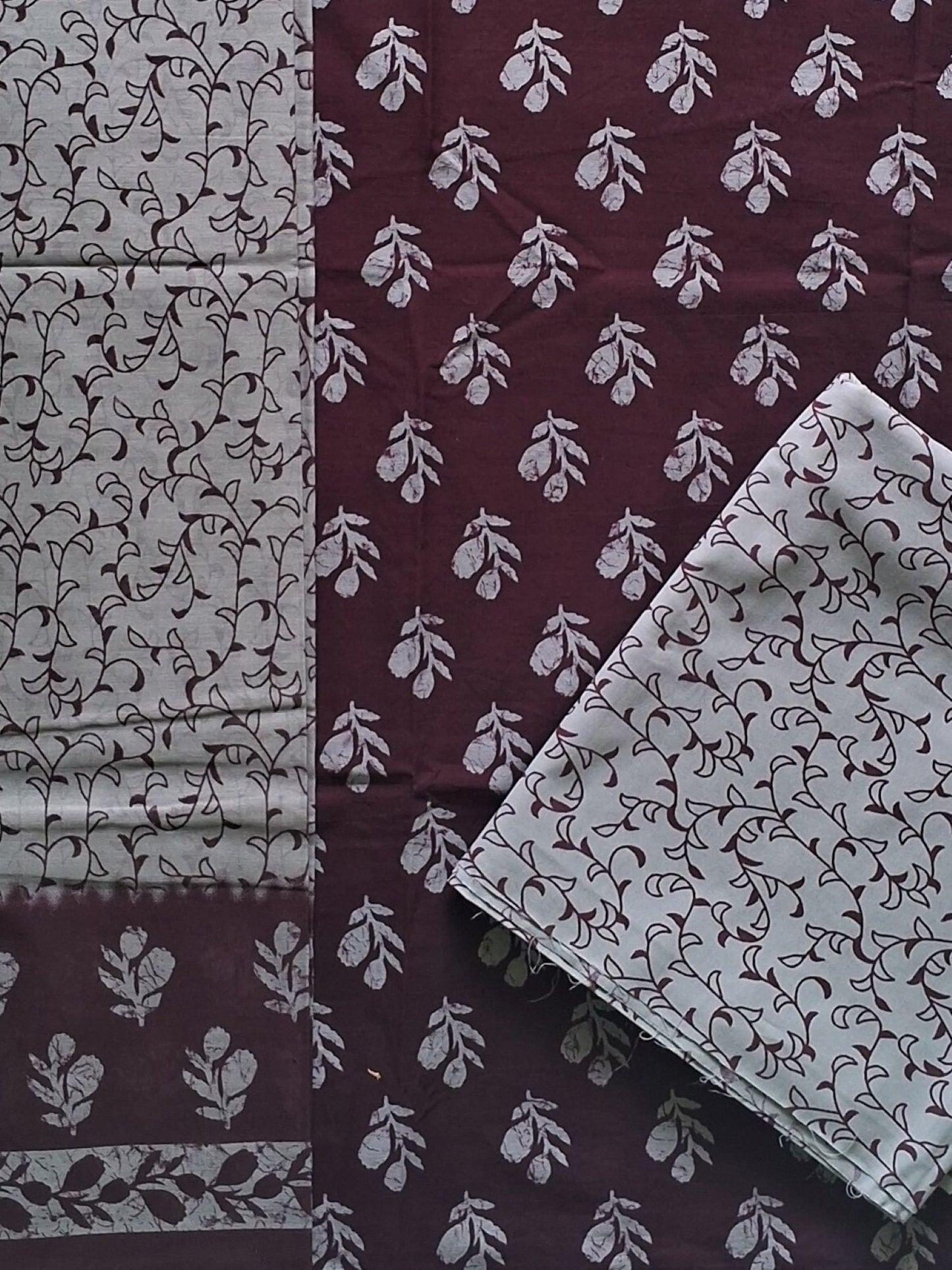 NAZAARA PLUM IVORY PURE COTTON SUIT