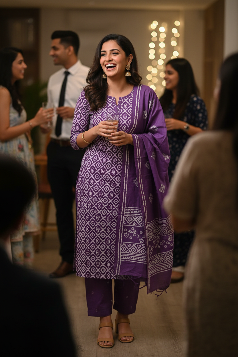 NAZAARA PURPLE BATIK PURE COTTON SUIT