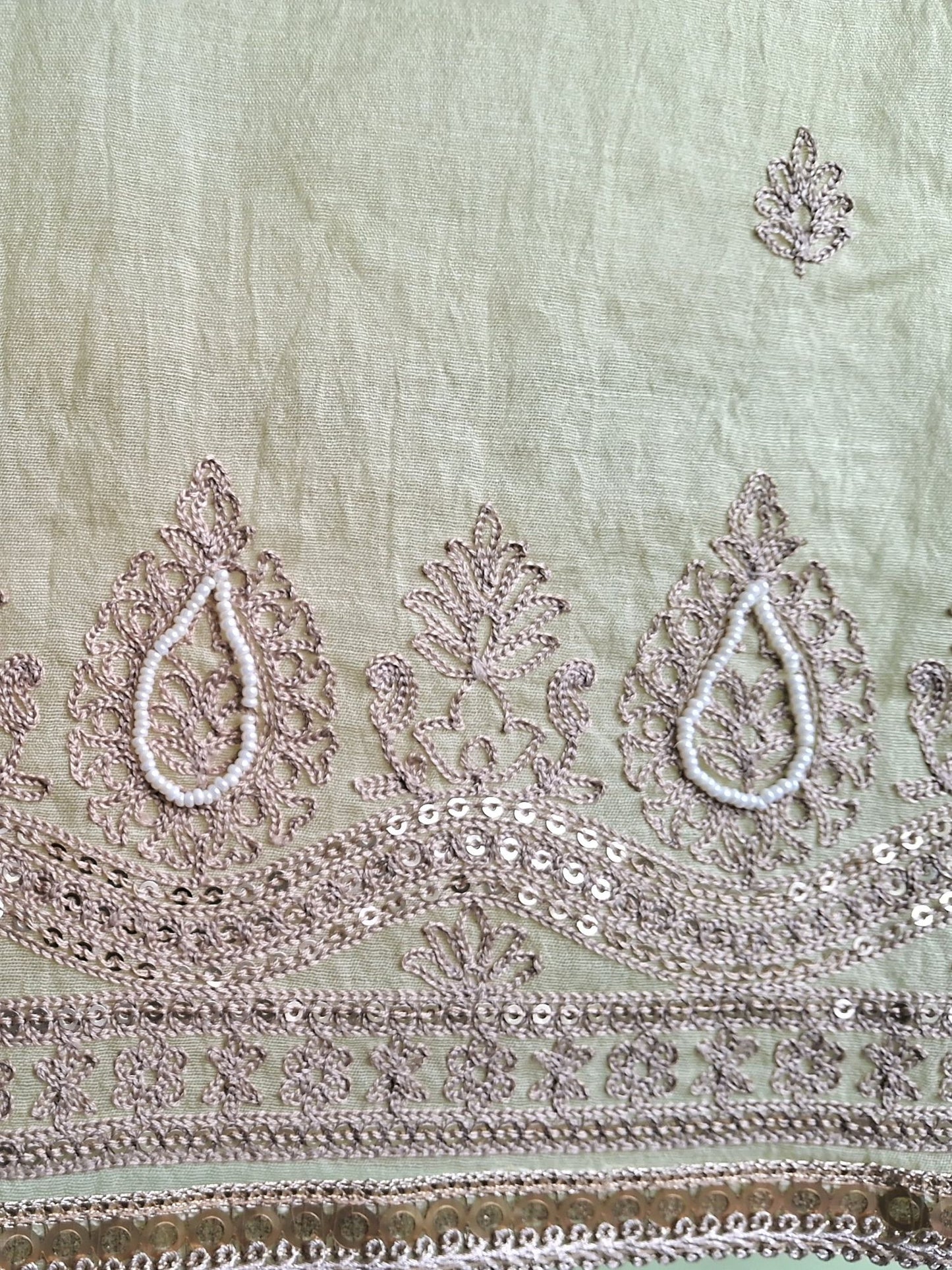 NEON PISTACHIO MUL CHANDERI SUIT SET