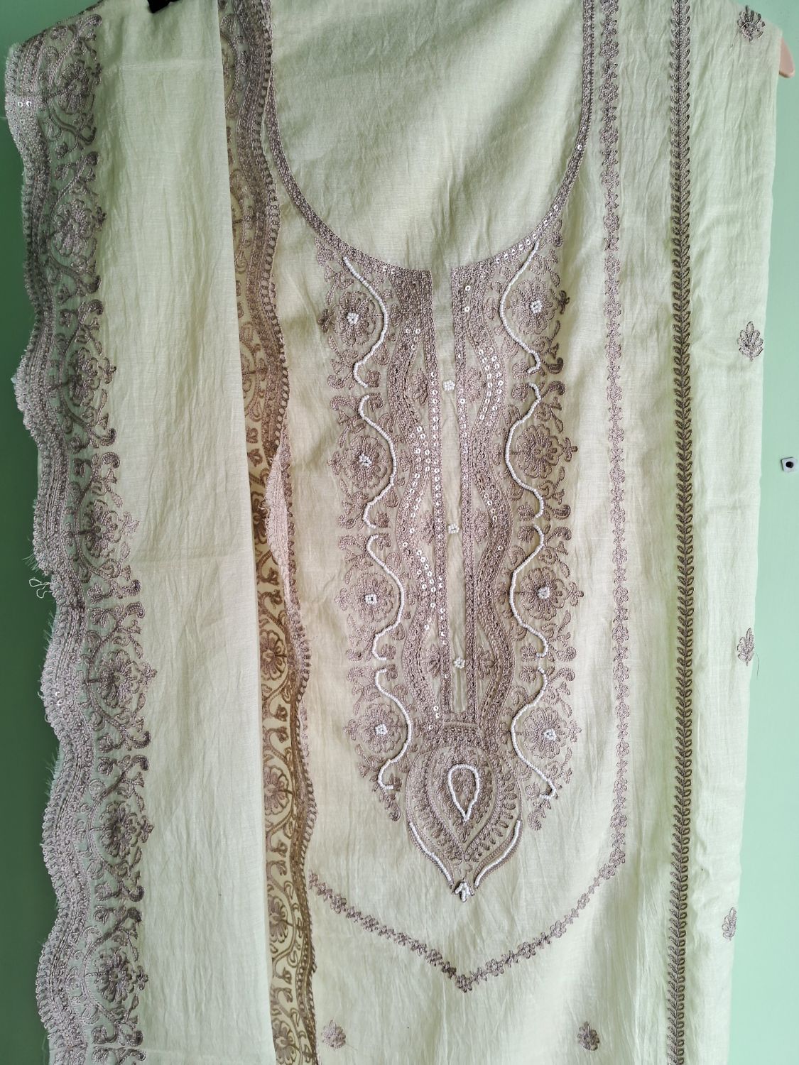 NEON PISTACHIO MUL CHANDERI SUIT SET