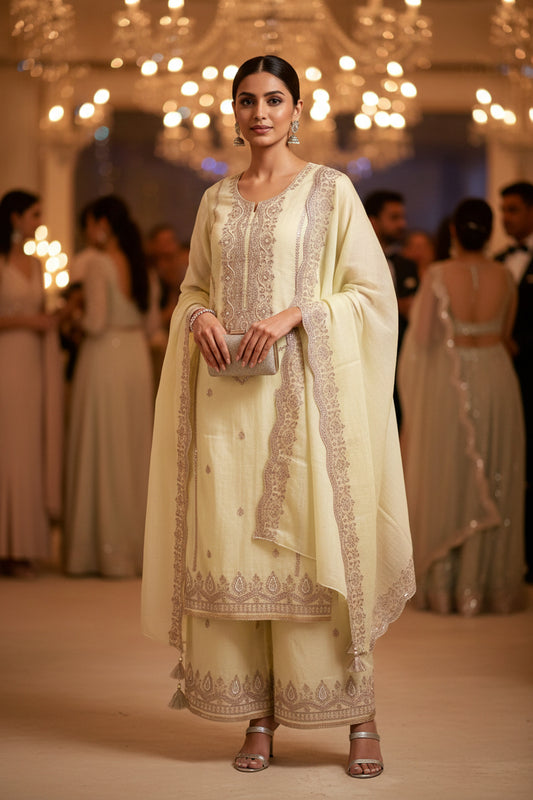 NEON PISTACHIO MUL CHANDERI SUIT SET