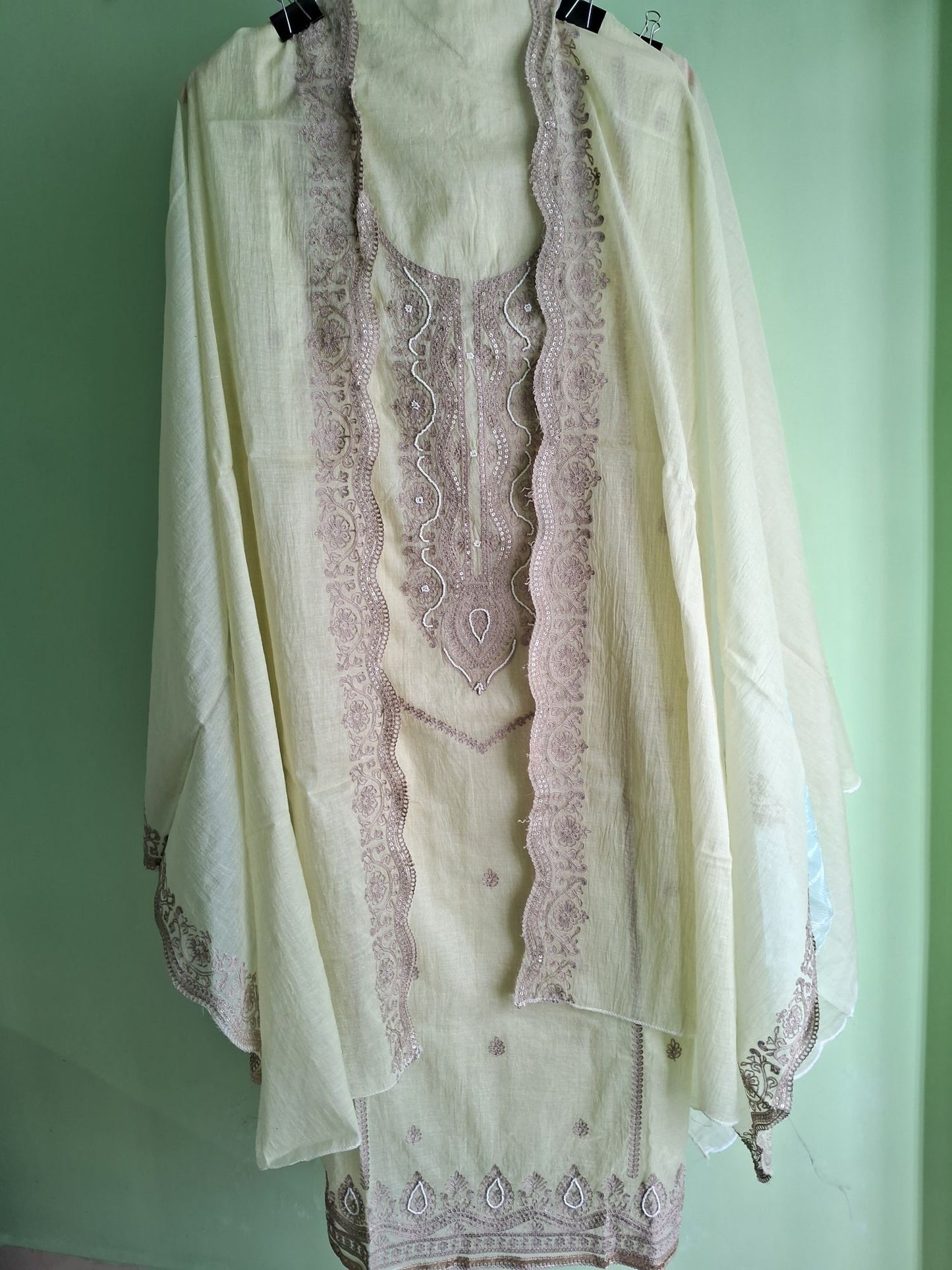 NEON PISTACHIO MUL CHANDERI SUIT SET