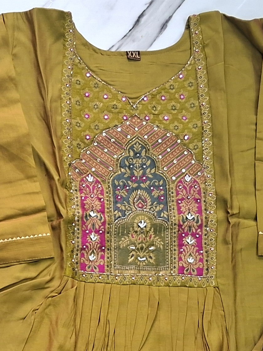 OLIVE GOLD JAMDHANI SUIT SET