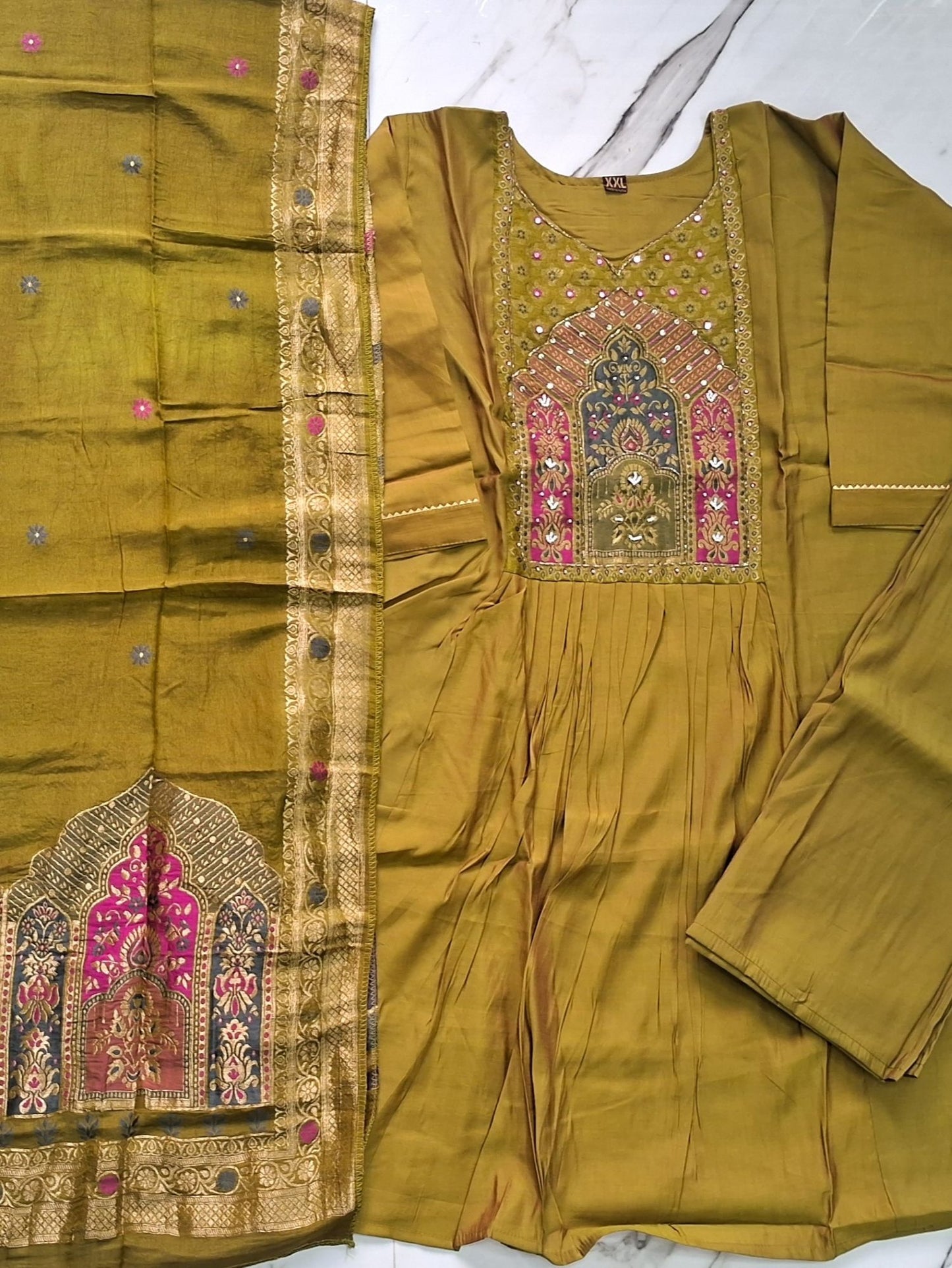 OLIVE GOLD JAMDHANI SUIT SET