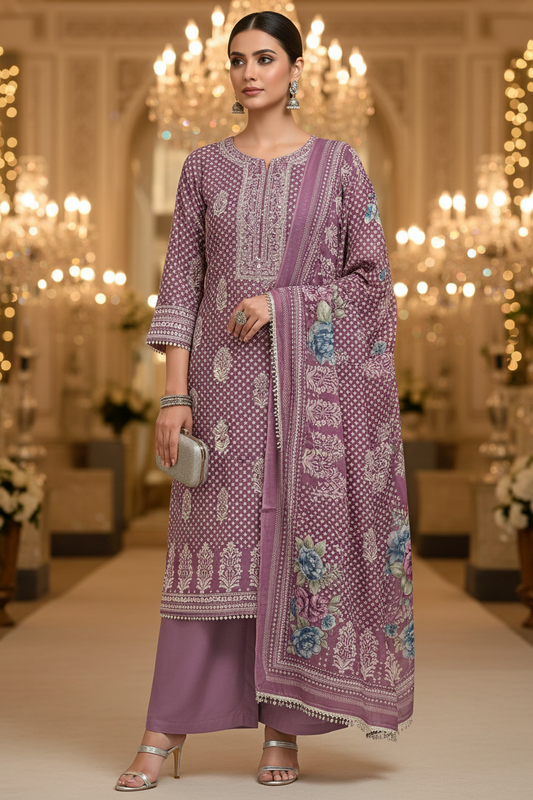 DUSTY MAUVE FLORAL MUSLIN SUIT