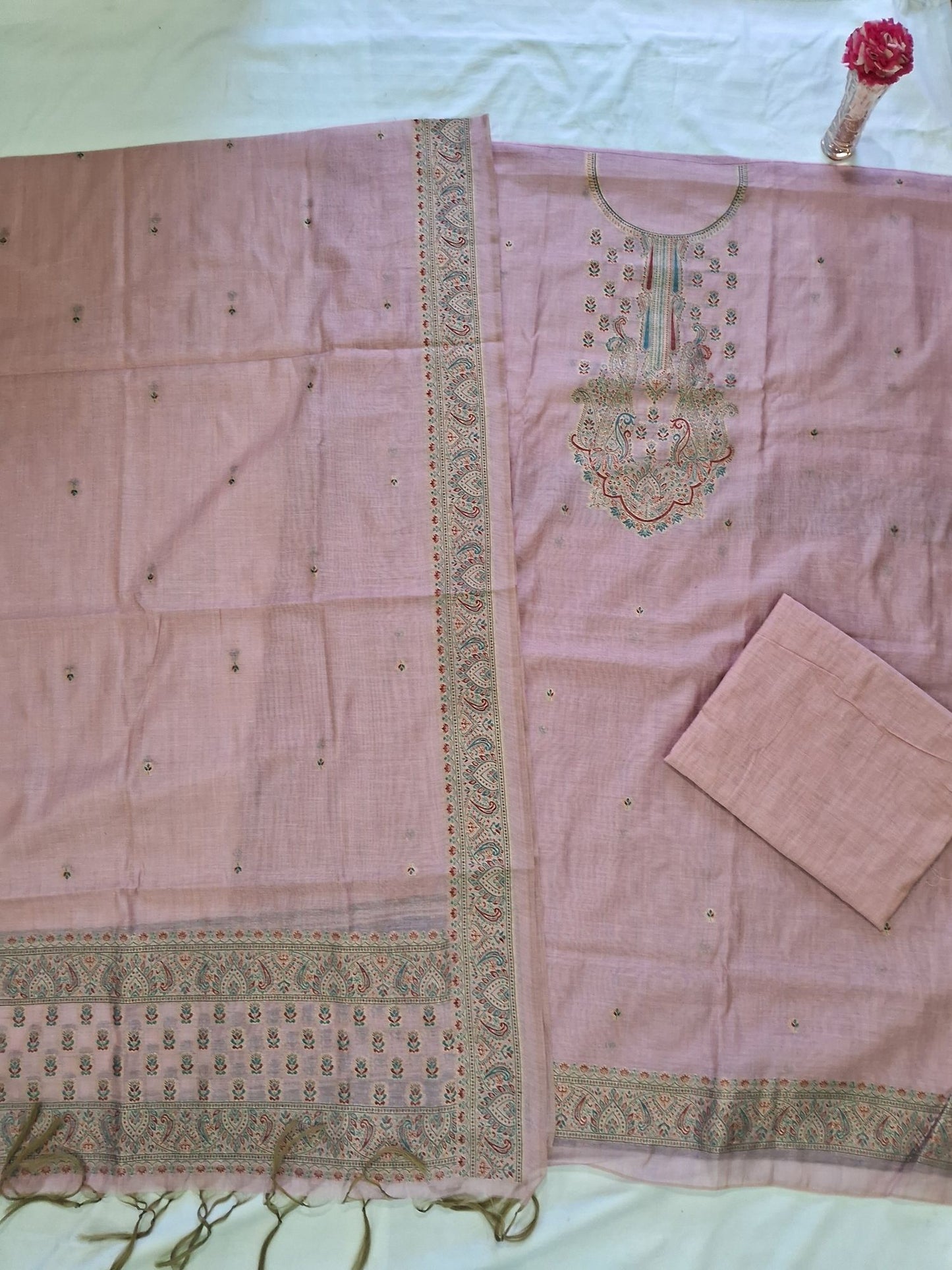 PINK KHADI CHANDERI JAMDHANI SUIT