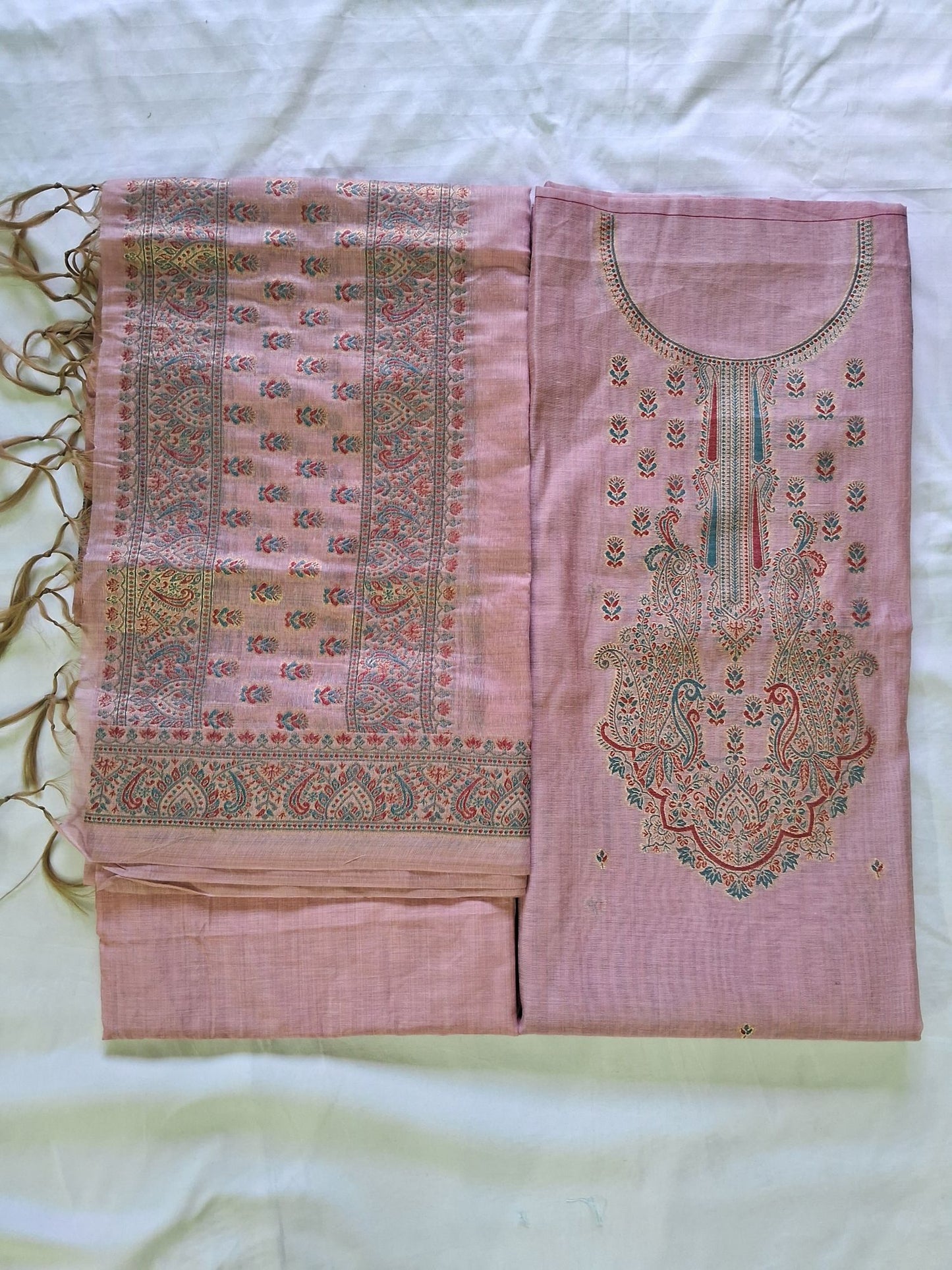 PINK KHADI CHANDERI JAMDHANI SUIT