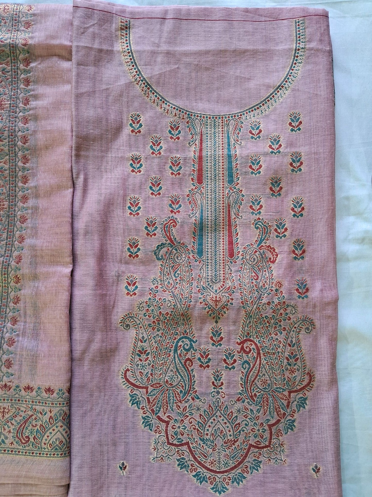 PINK KHADI CHANDERI JAMDHANI SUIT