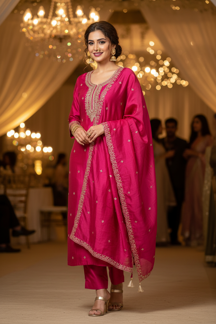 RANI PINK CHANDERI ZARI SUIT