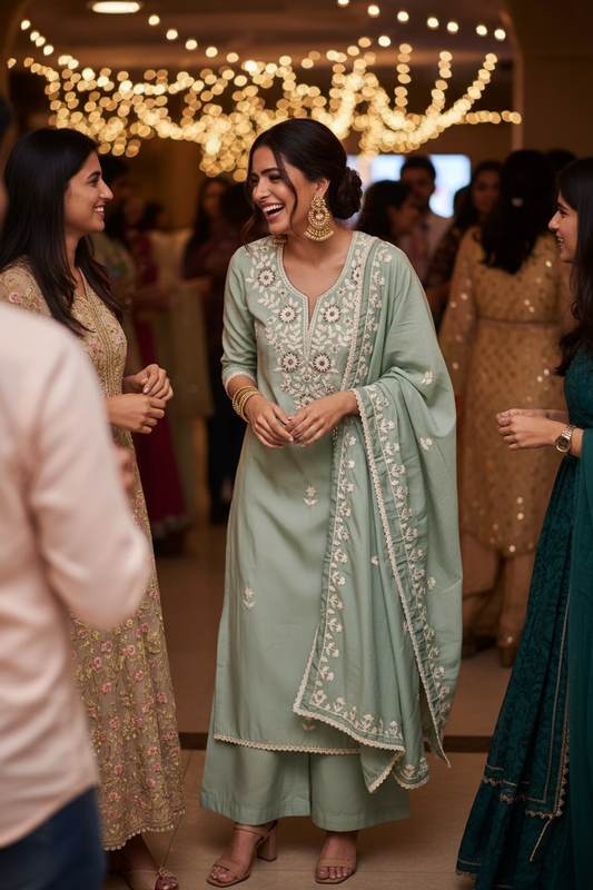 PISTA WHITE EMBROIDERED COTTON SUIT