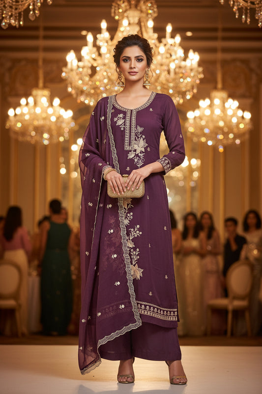 PLUM EMBROIDERED SUIT