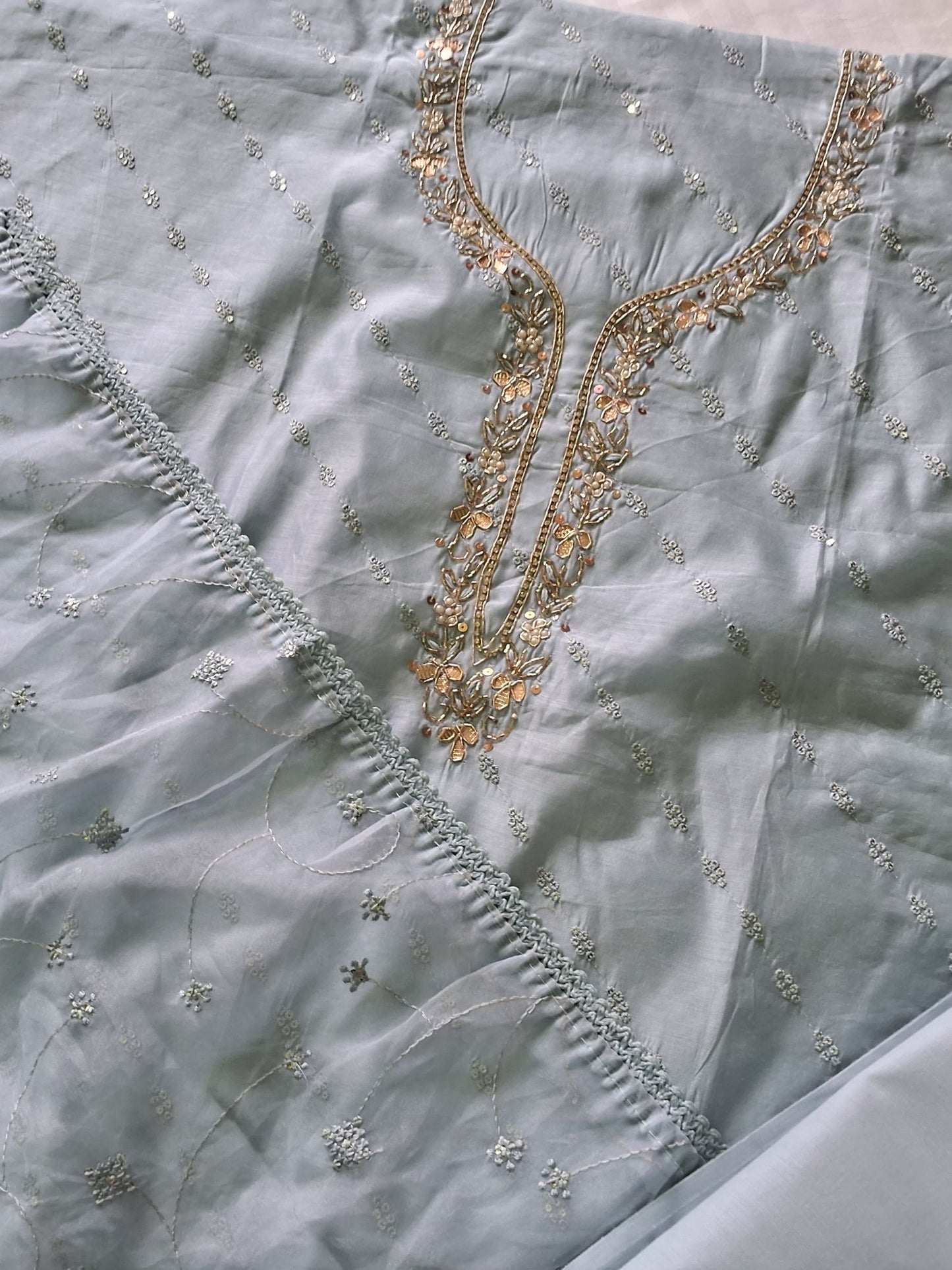 POWDER  BLUE EMBROIDERED SUIT