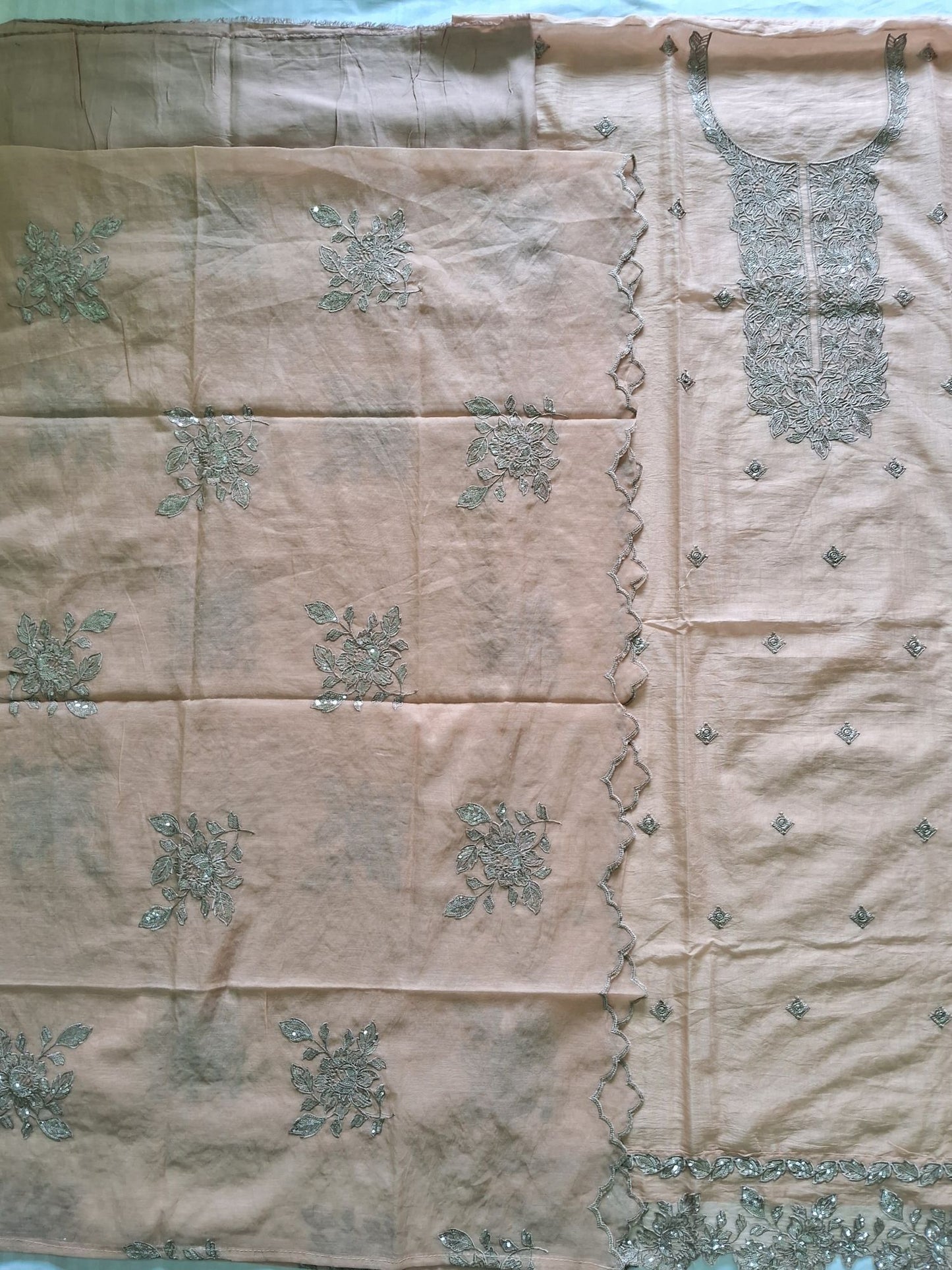 PEACH MUL CHANDERI SUIT