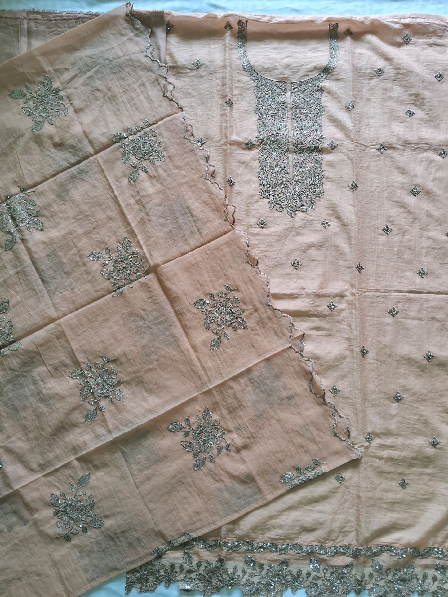 PEACH MUL CHANDERI SUIT