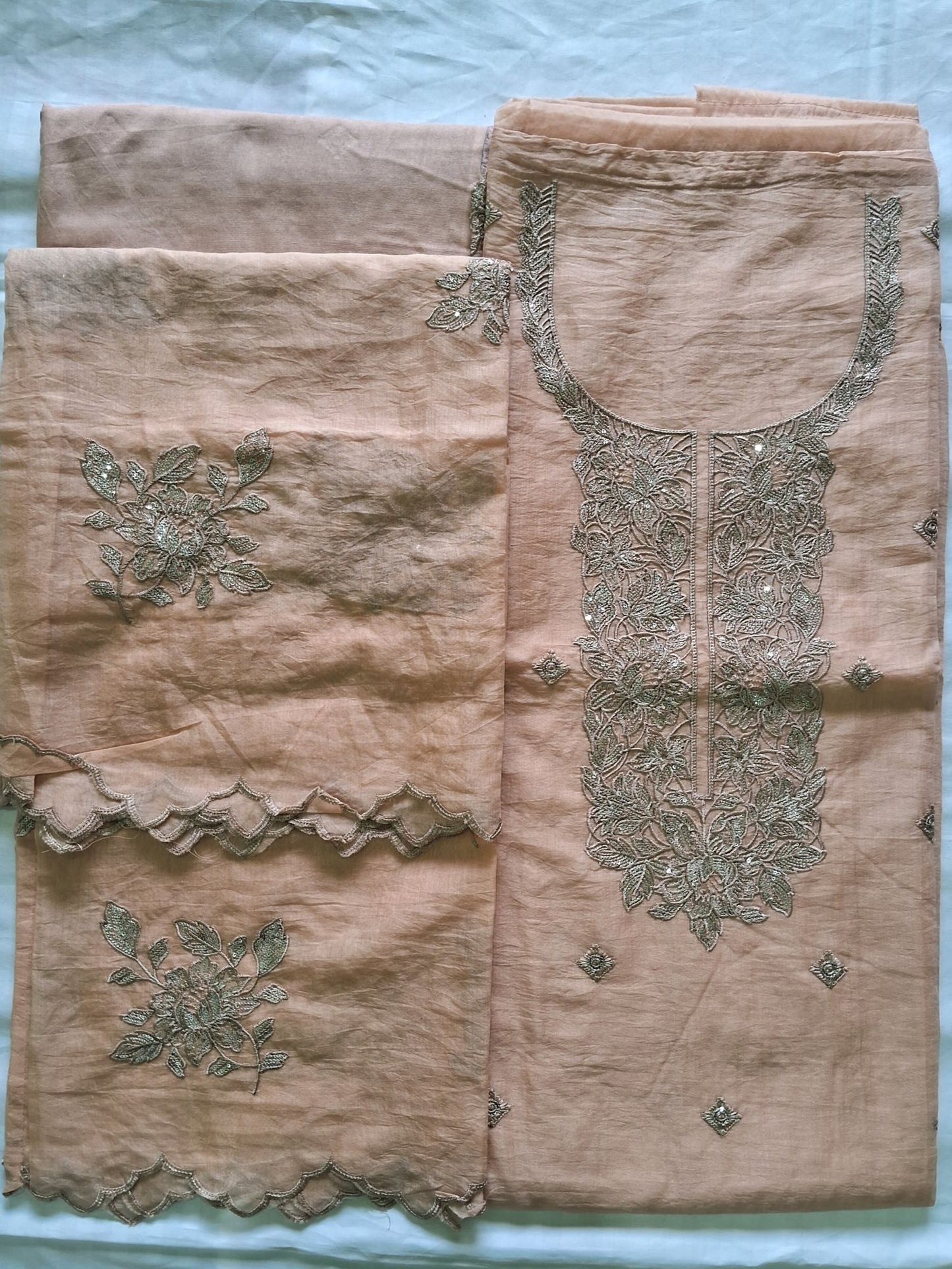 PEACH MUL CHANDERI SUIT
