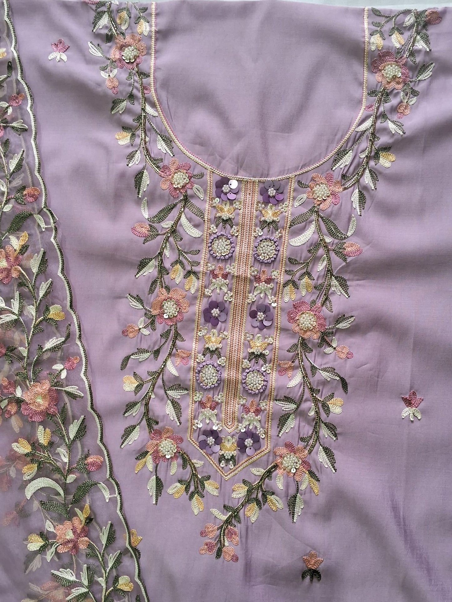 LILAC  EMBROIDERED COTTON  SUIT
