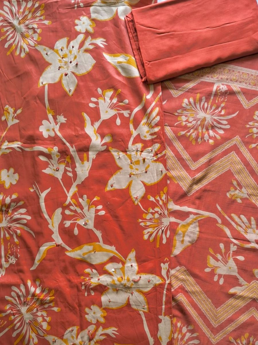 RED FLORAL PURE COTTON SUIT