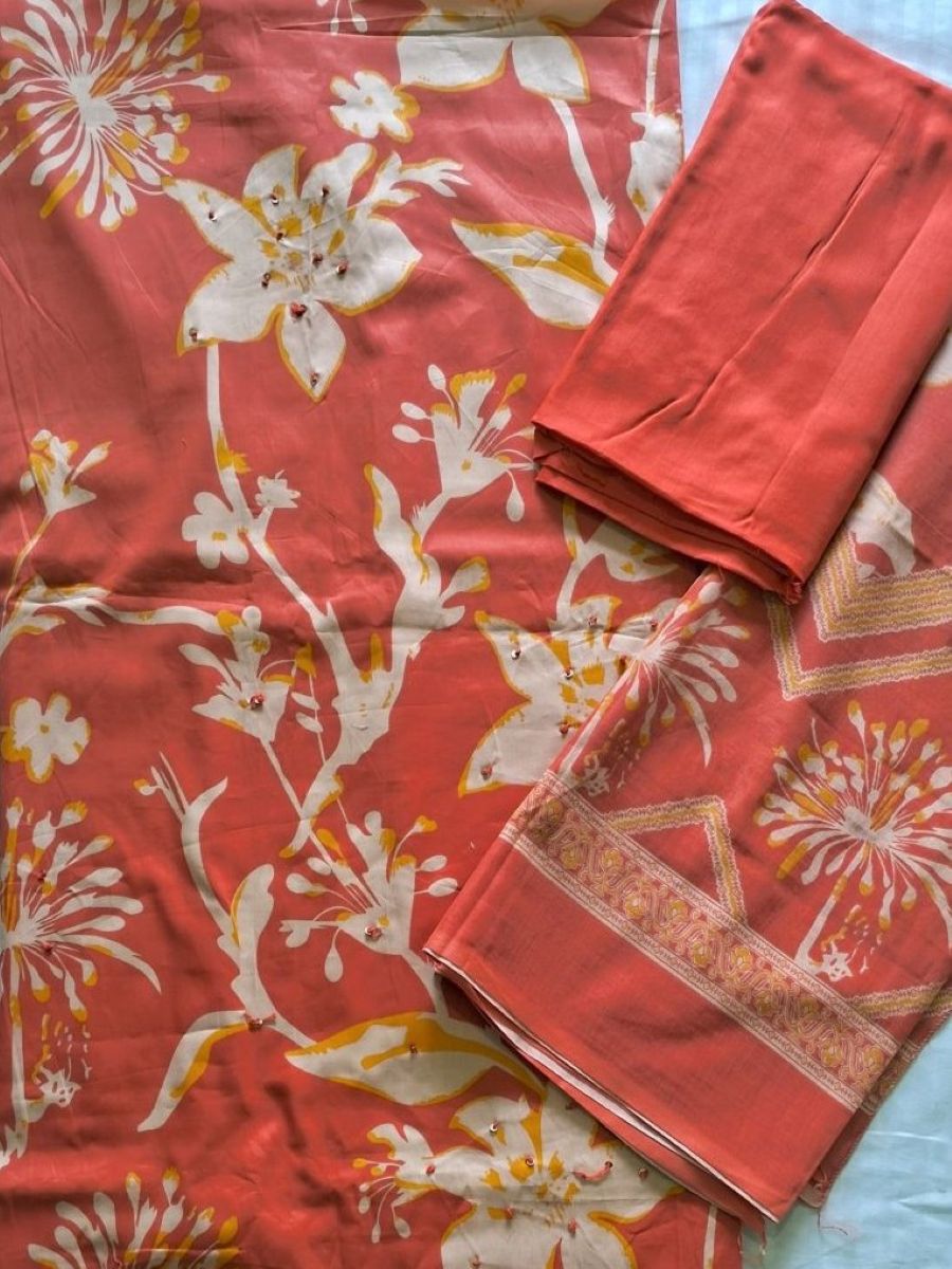 RED FLORAL PURE COTTON SUIT
