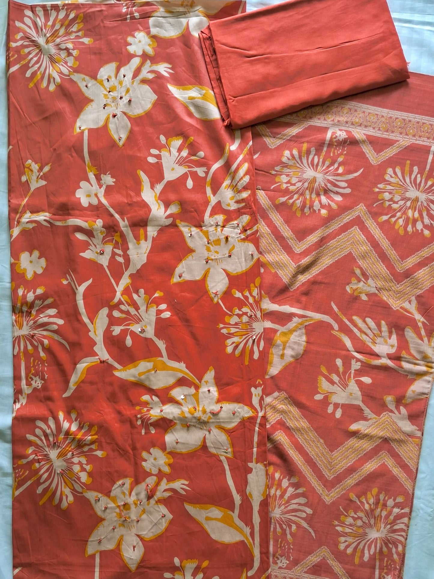 RED FLORAL PURE COTTON SUIT