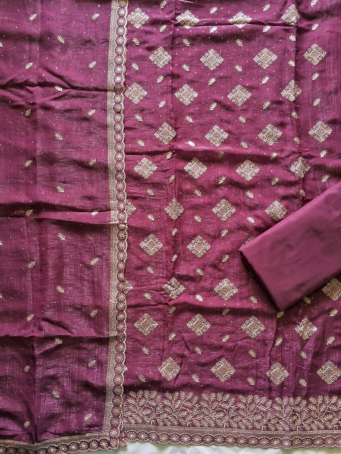 MULBERRY WINE ORGANZA FESTIVE SUIT