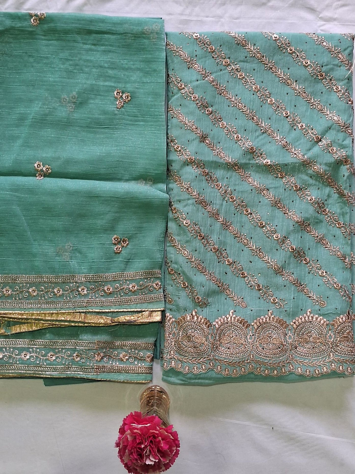 SEA GREEN GOLD EMBROIDERED SUIT