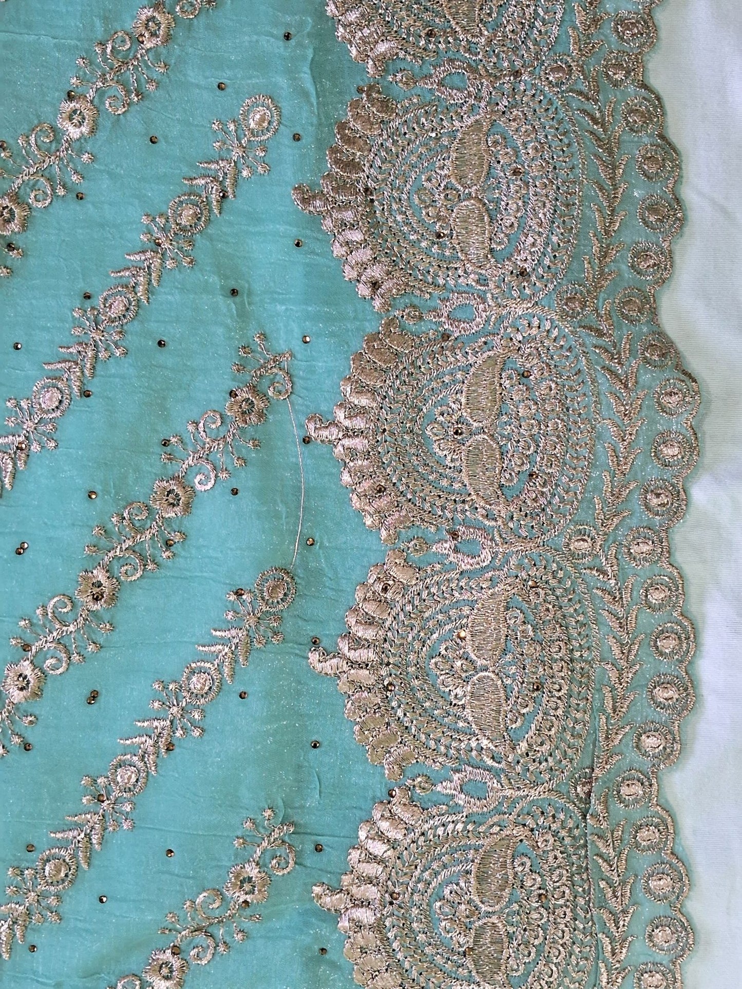 SEA GREEN GOLD EMBROIDERED SUIT