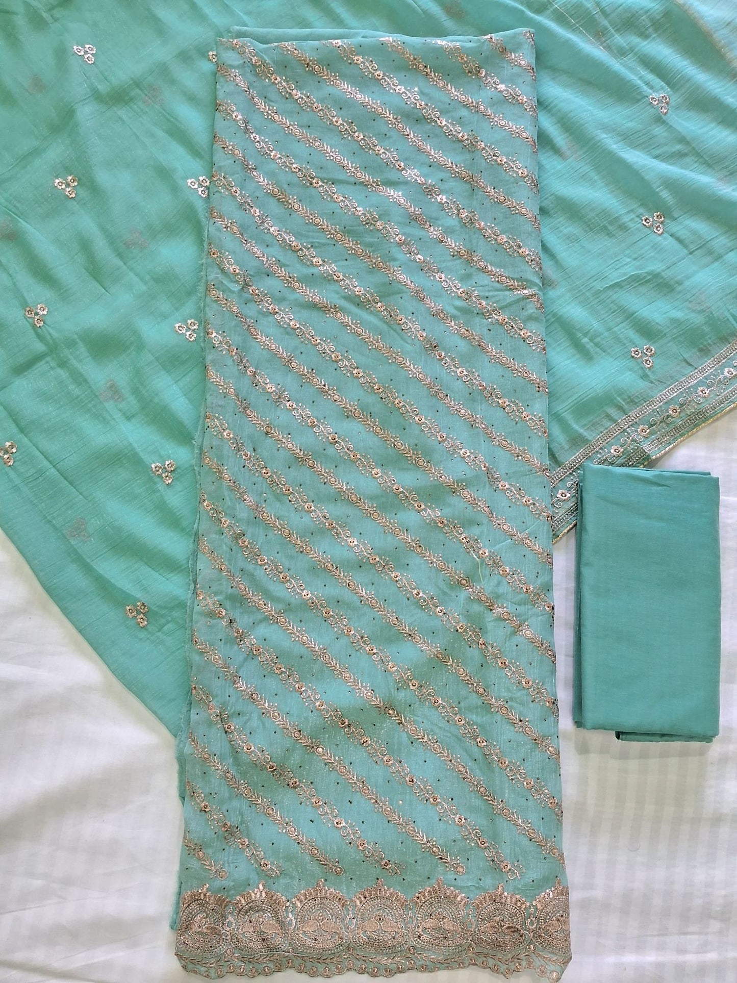 SEA GREEN GOLD EMBROIDERED SUIT