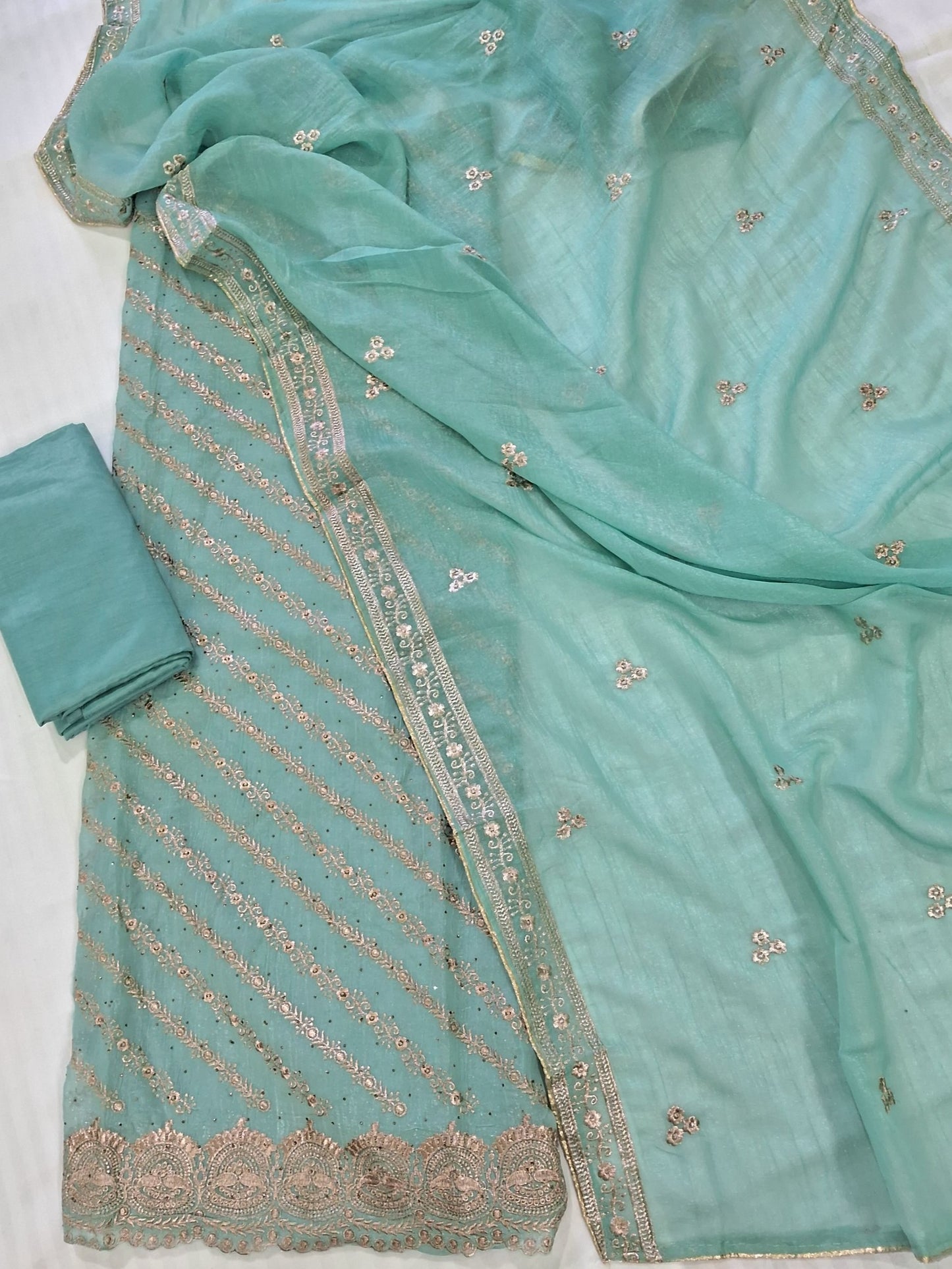SEA GREEN GOLD EMBROIDERED SUIT