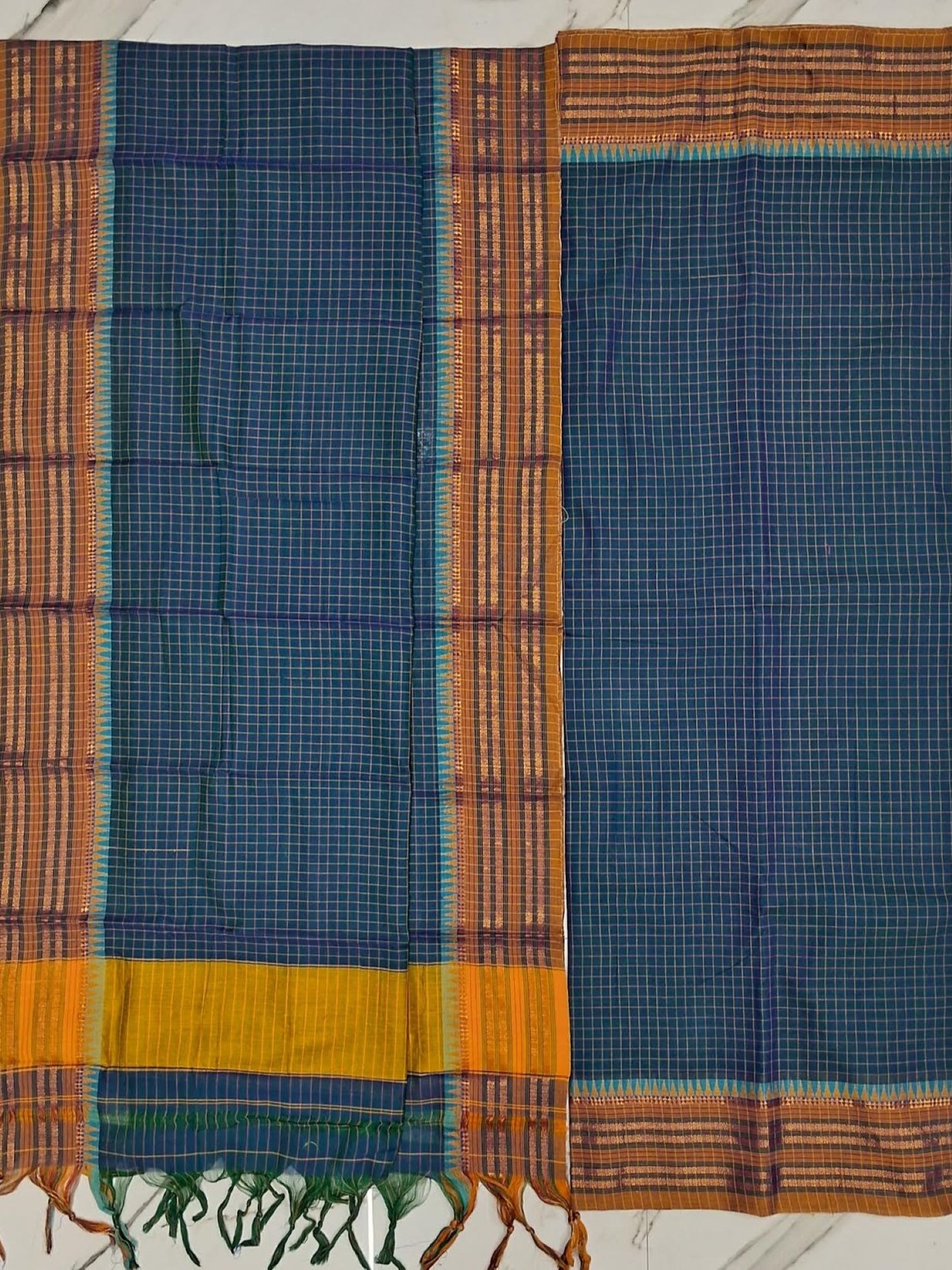 TEAL BLUE NARAYANPET HANDLOOM COTTON SUIT