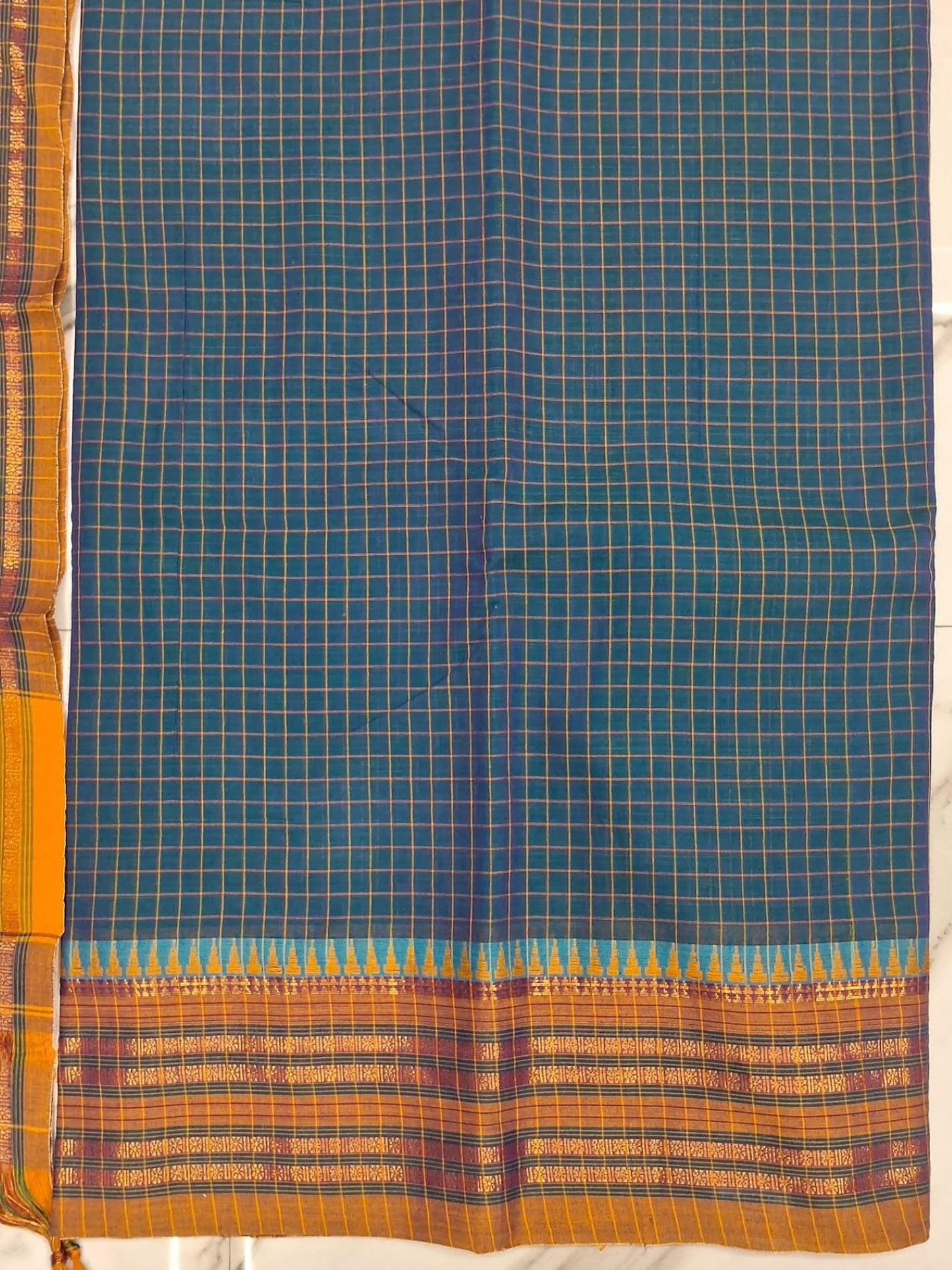 TEAL BLUE NARAYANPET HANDLOOM COTTON SUIT