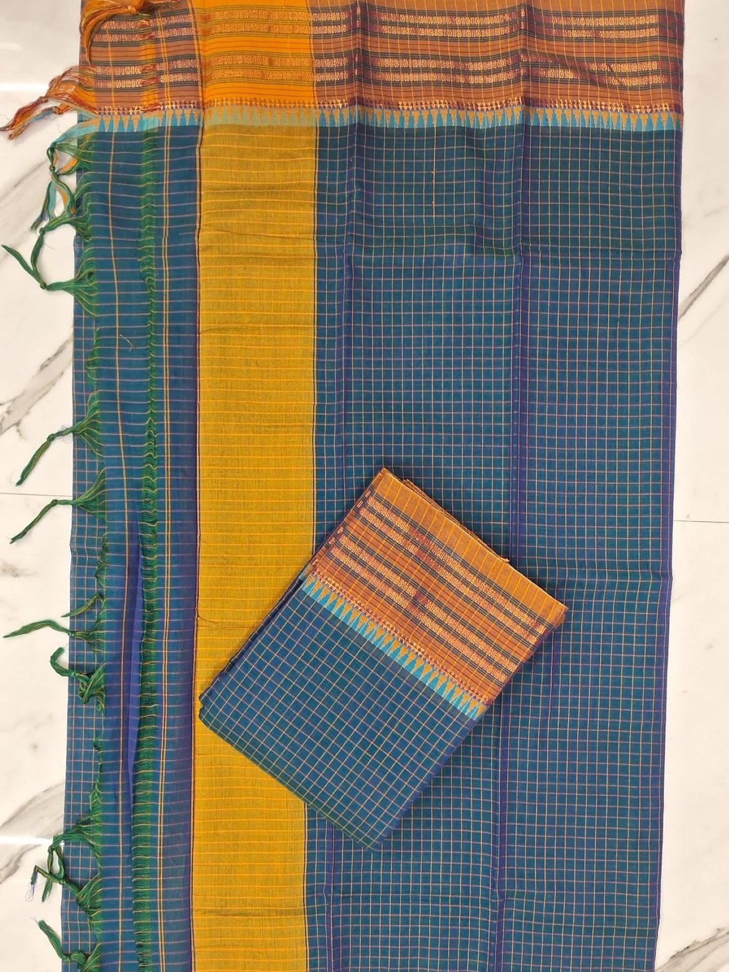 TEAL BLUE NARAYANPET HANDLOOM COTTON SUIT