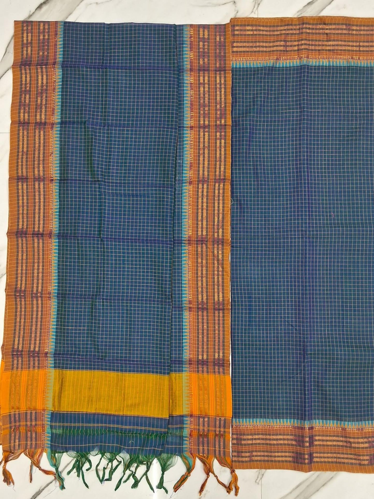 TEAL BLUE NARAYANPET HANDLOOM COTTON SUIT