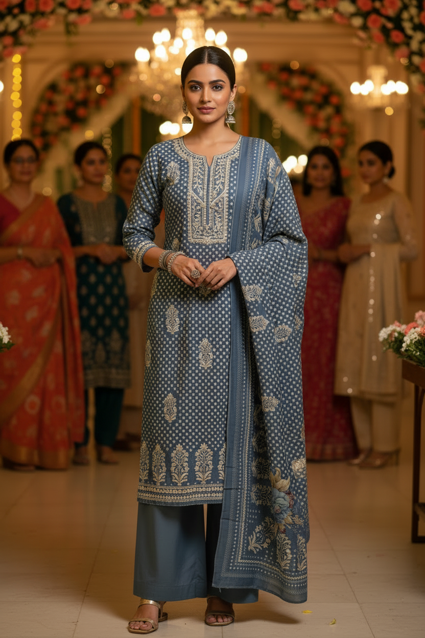 TEAL BLUE MUSLIN SUIT