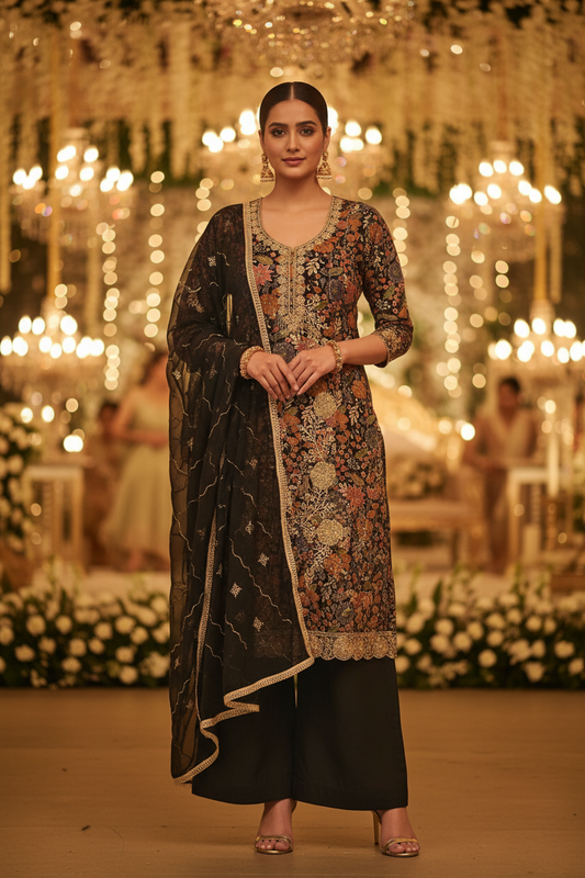 TURKISH BLACK MIDNIGHT BLOSSOM COTTON SUIT