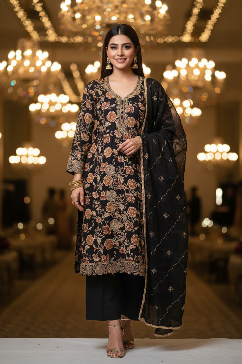 TURKISH BLACK DAHLIA BLOOM COTTON SUIT