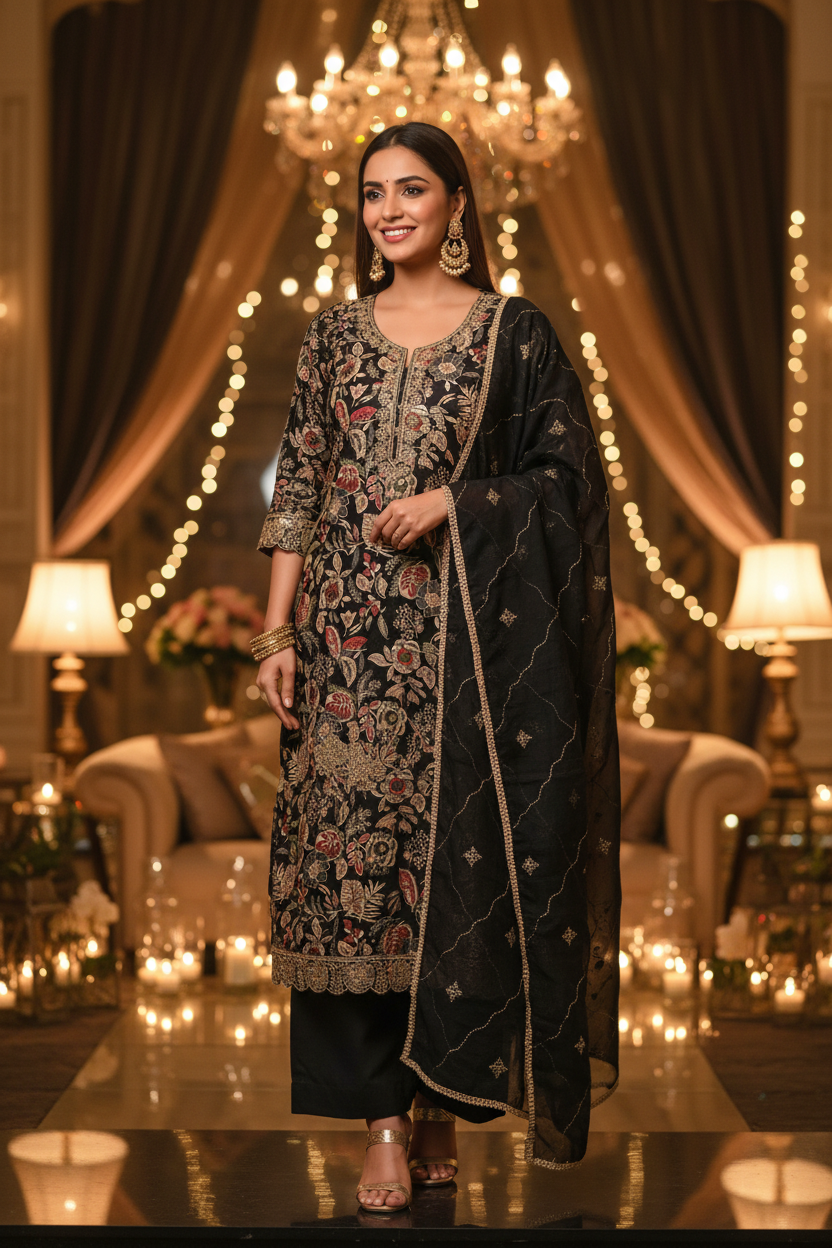 TURKISH BLACK NOIR BLOSSOM COTTON SUIT
