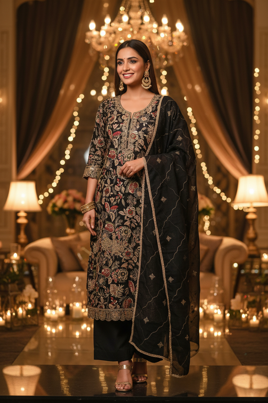 TURKISH BLACK NOIR BLOSSOM COTTON SUIT