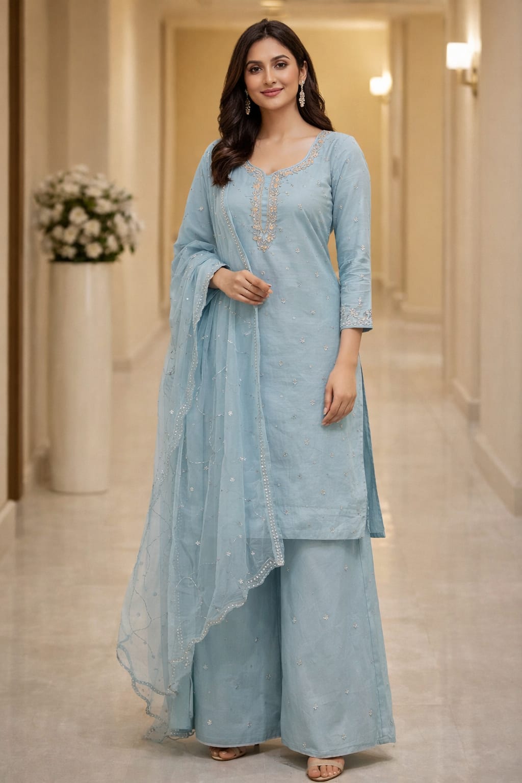 POWDER  BLUE EMBROIDERED SUIT